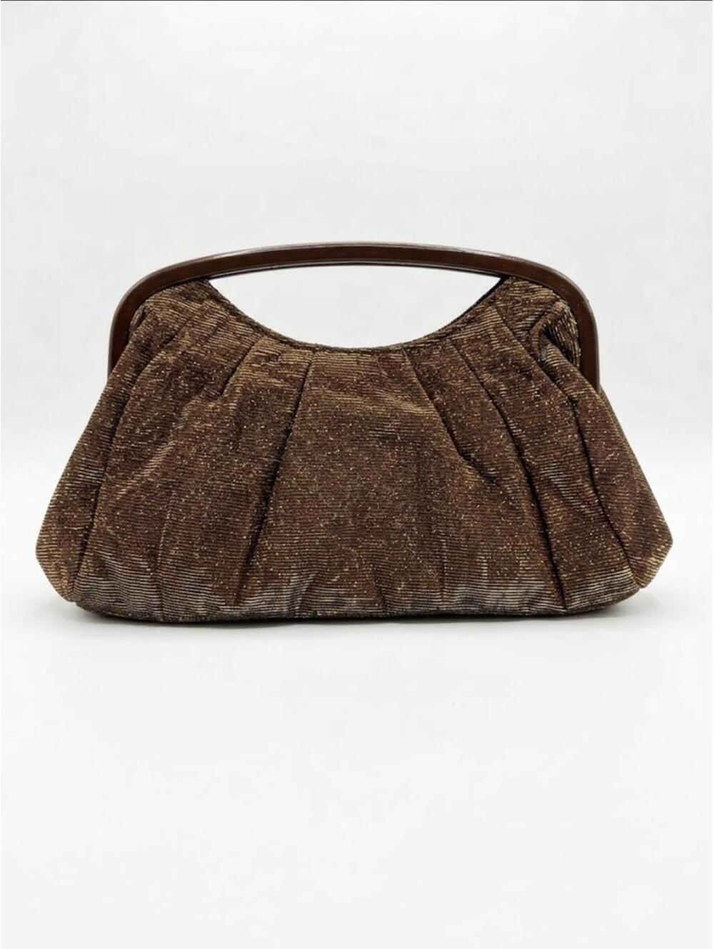 Vintage gianini Y2K Bronze Metallic Pleated Frame Clutch magnetic close 12x5.5